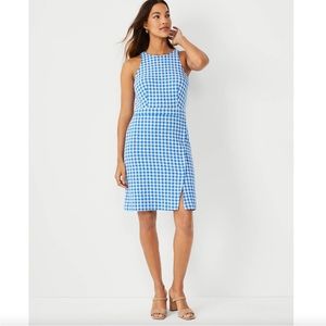 Ann Taylor Gingham Knit Sheath Dress Blue & White Size 2